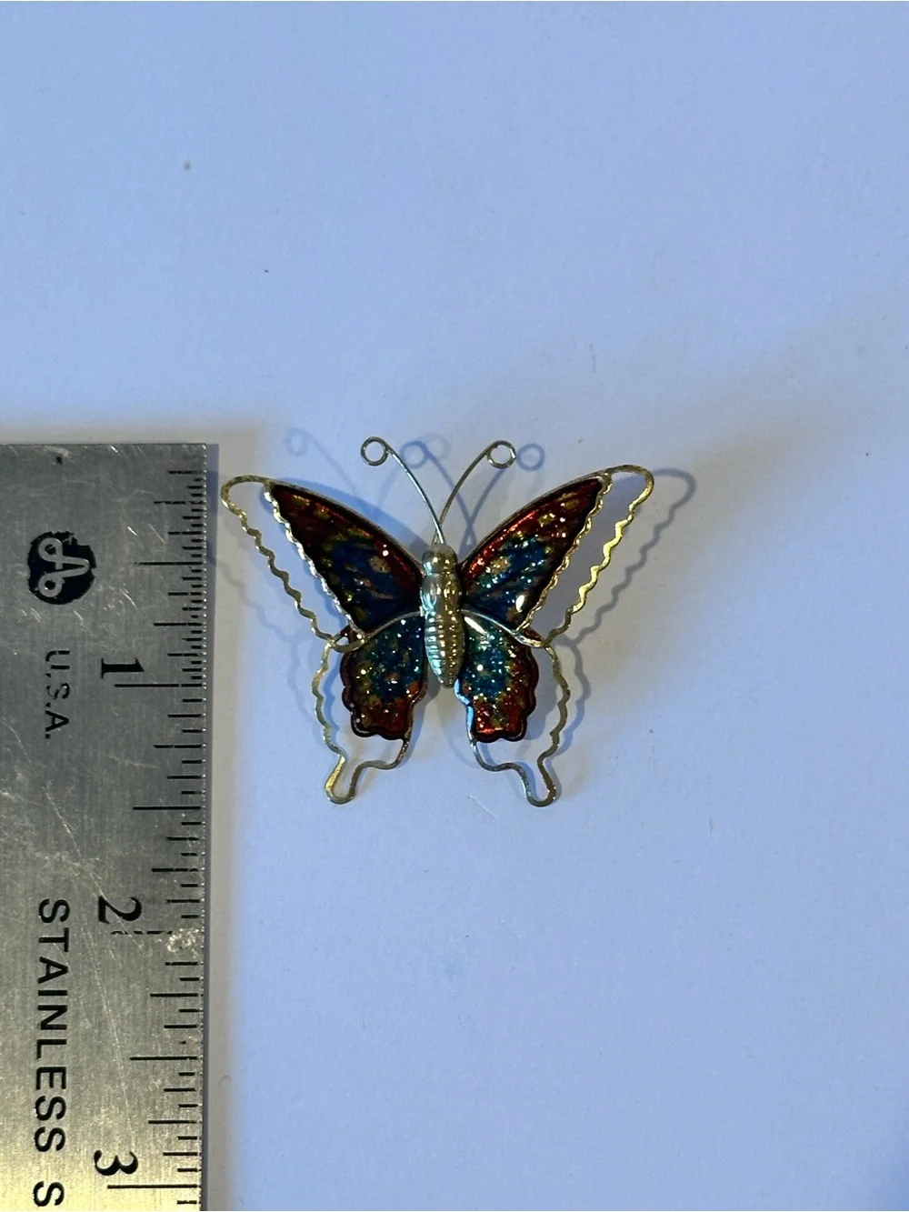 Vintage Butterfly Multicolor Enamel Cloisonne Brooch Pin in Gold